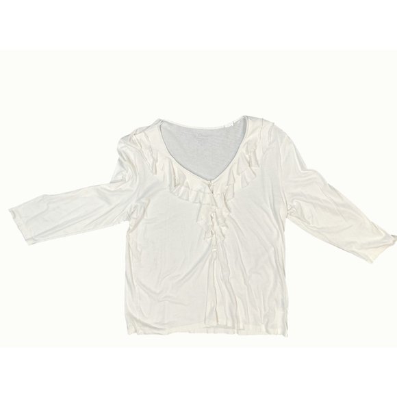 Chicos Long Sleeve Ruffled Henley Beige Button Front Blouse Elegant Feminine SZ3 - Picture 6 of 7